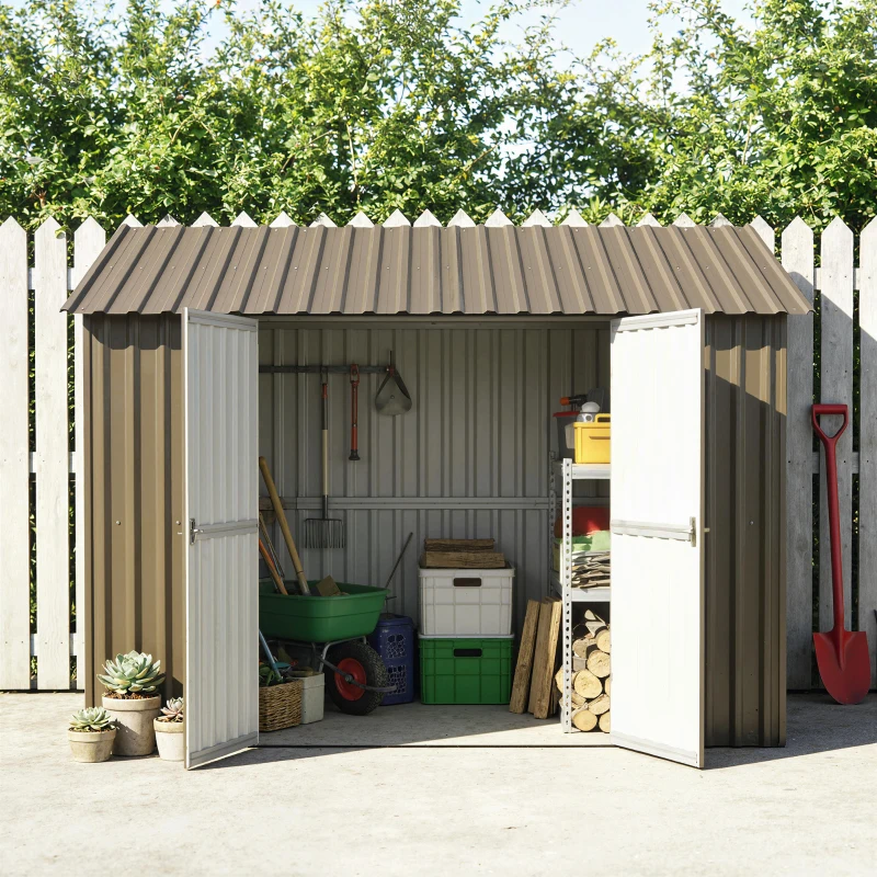 Outsunny Juego de 12 Paneles para Tejado de Acero Galvanizado 7m² para Caseta de Herramientas Cobertizo 129x45cm Marrón