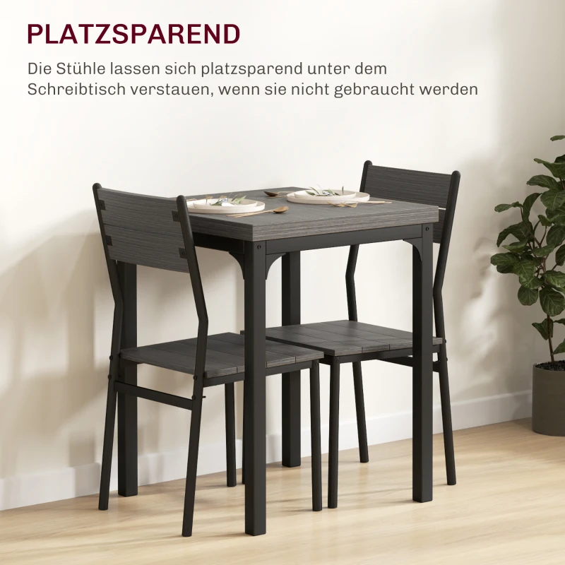HOMCOM 3-teilige Essgruppe, Esstisch-Set, 1 Tisch, 2 Stühle, MDF+Metall, Grau