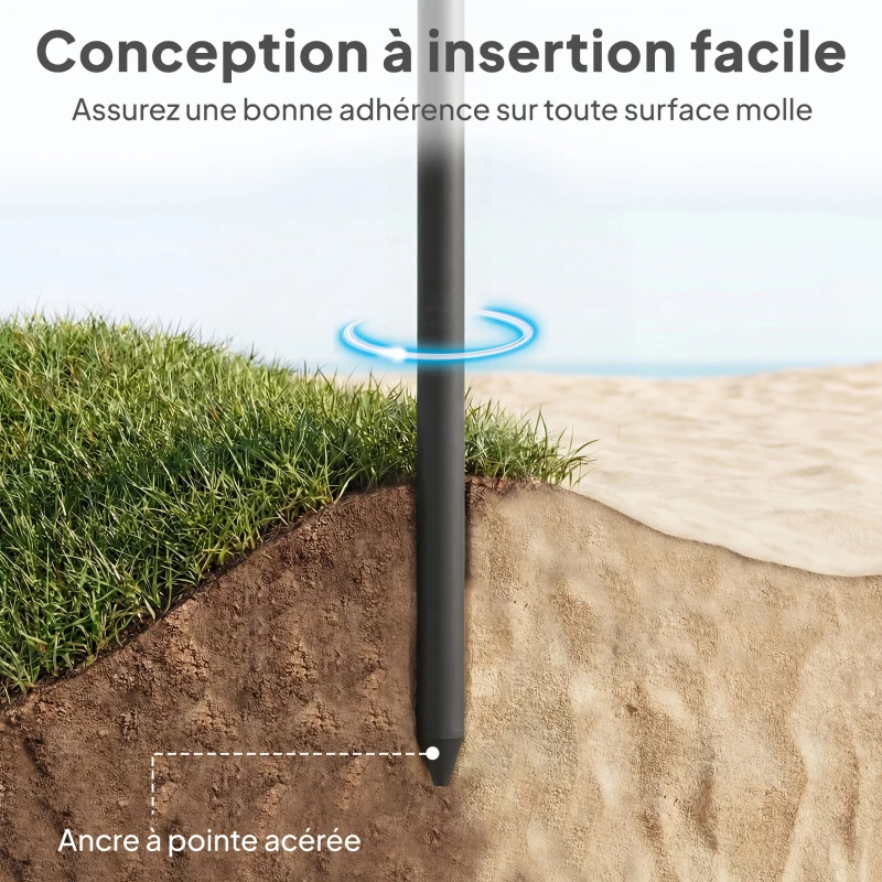 Outsunny Parasol de plage 1, m, parasol de jardin inclinaison avec ancrage au sable, hauteur réglable, sac de transport, gris foncé