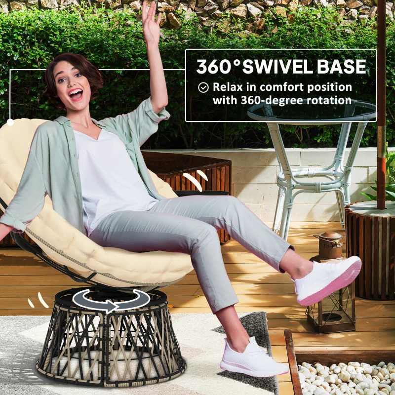 Fotel Papasan Rattan 360° obrotowy z poduszką Ø 90 cm