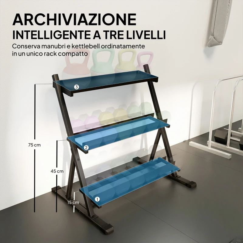 SPORTNOW Porta Pesi, Rastrelliera Manubri Regolabile a 3 Livelli, Acciaio, Nero