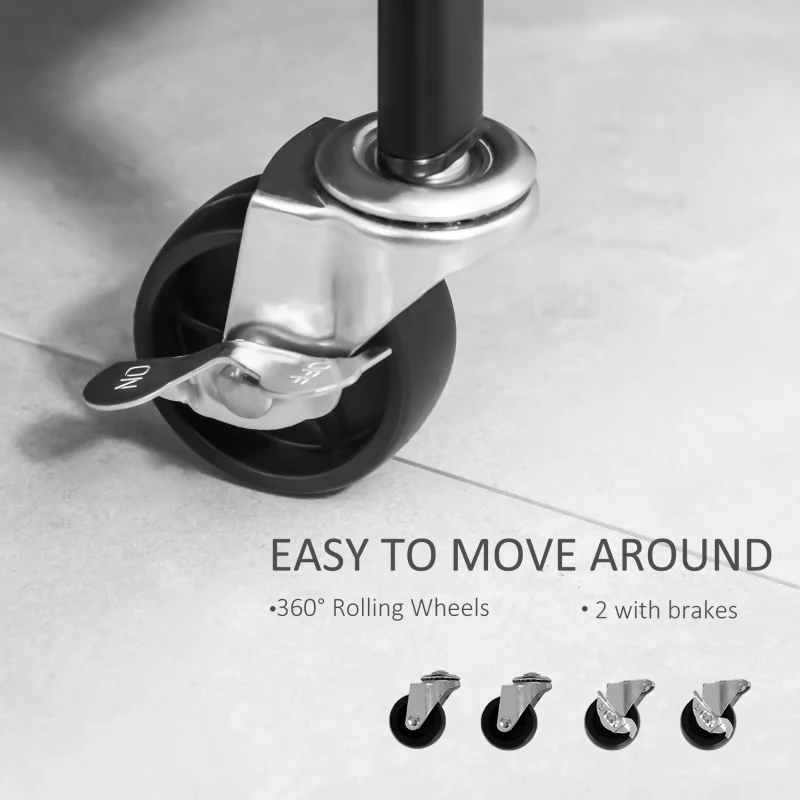 Wieszak na ubrania na kółkach, czarny, z drążkiem