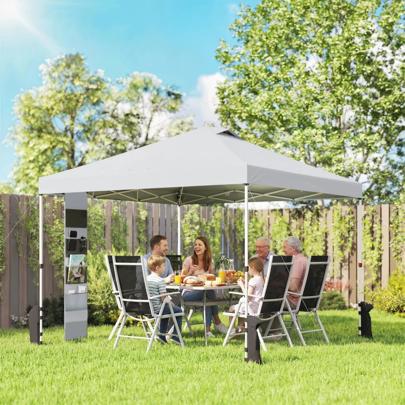 Outsunny Gazebo 3x3 m Pop Up con Tasche, UPF 50+, con Sacchi di Sabbia e Borsa con Ruote, Bianco