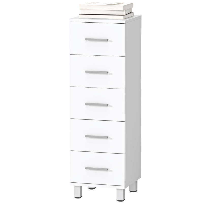 HOMCOM Badezimmerschrank Schmaler Badschrank mit 5 Schubladen für Badezimmer  30 x 30 x 95 cm Weiß