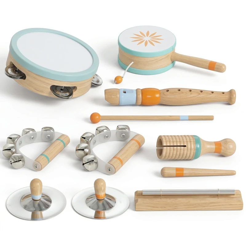 AIYAPLAY Instrumentos Musicales Infantil 10 Piezas Juguetes Musicales de Madera Montessori Set de de Percusión