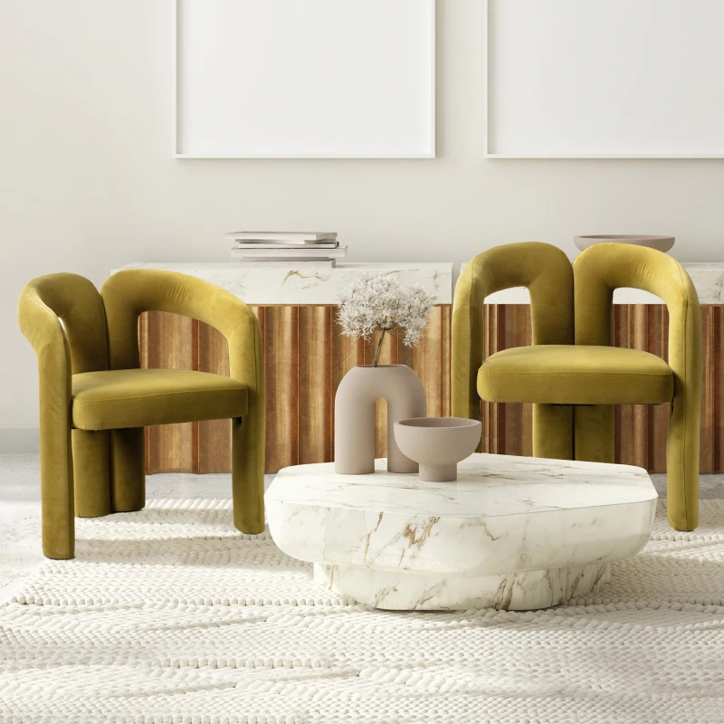 Set 2 sedie da pranzo in tessuto effetto velluto con imbottitura, 64x50.5x71 cm, Verde Oliva