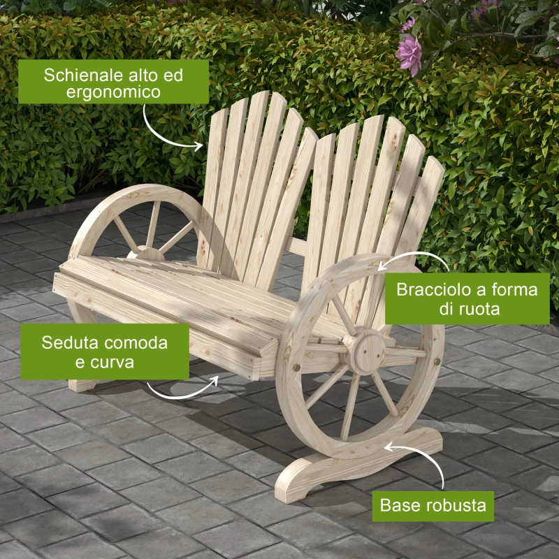 Outsunny Panchina da Giardino in Legno Stile Country con Braccioli a Ruota, 108x66x95cm, Legno Naturale
