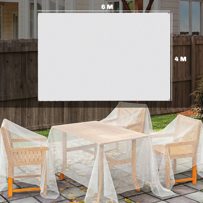 Outsunny Lona impermeable 4 x 6 m 140g/m² Lona de tejido robusta resistente al desgarro resistente a los rayos UV lona protectora con ojales reforzados Blanco