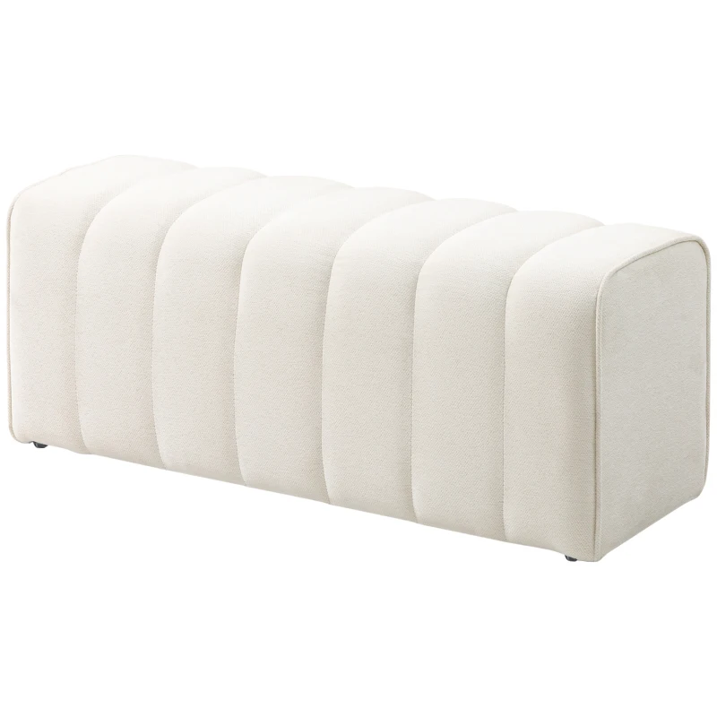 HOMCOM Banc bout de lit, banquette rembourrée, style moderne, ottoman en tissu aspect lin, 110 x 40 x 44 cm, crème
