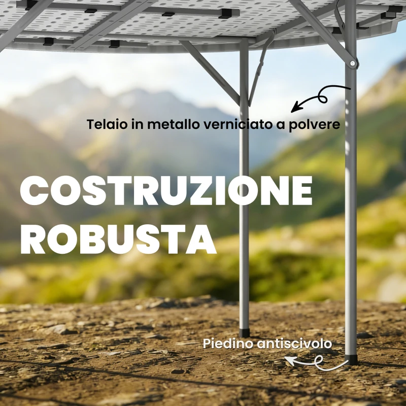 Outsunny Tavolo da Campeggio Pieghevole Rotondo in Metallo e HDPE, 120x120x74 cm, Bianco