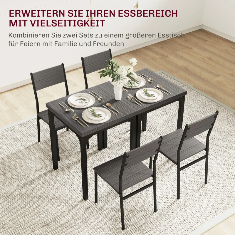 HOMCOM 3-teilige Essgruppe, Esstisch-Set, 1 Tisch, 2 Stühle, MDF+Metall, Grau