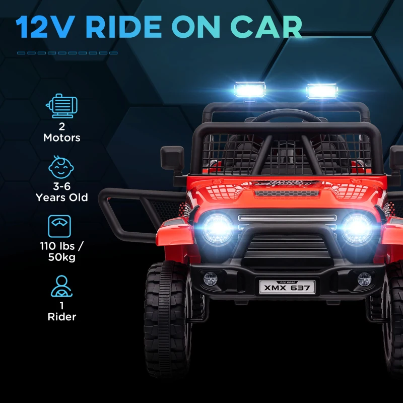 AIYAPLAY Kids Ride On Car, 12V Battery Powered Electric Truck with 4 Spring Suspension Wheels, Parental Remote Control, Music Horn LED Lights, for 3-6 Years Old - Red