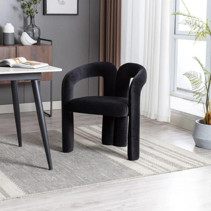 Set 2 sedie da pranzo in tessuto effetto velluto con imbottitura, 64x50.5x71 cm, Nero