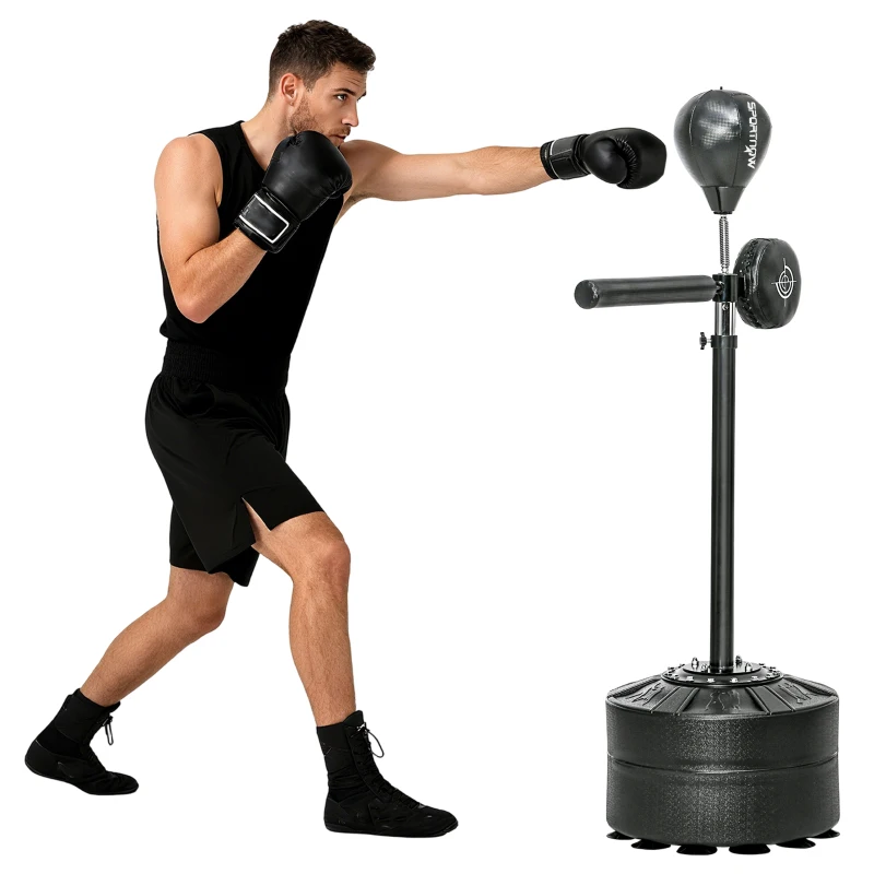 SPORTNOW Adjustable Speed Bag, Boxing Bag, with Stand, Reflex Bar, Punching Pad, Black