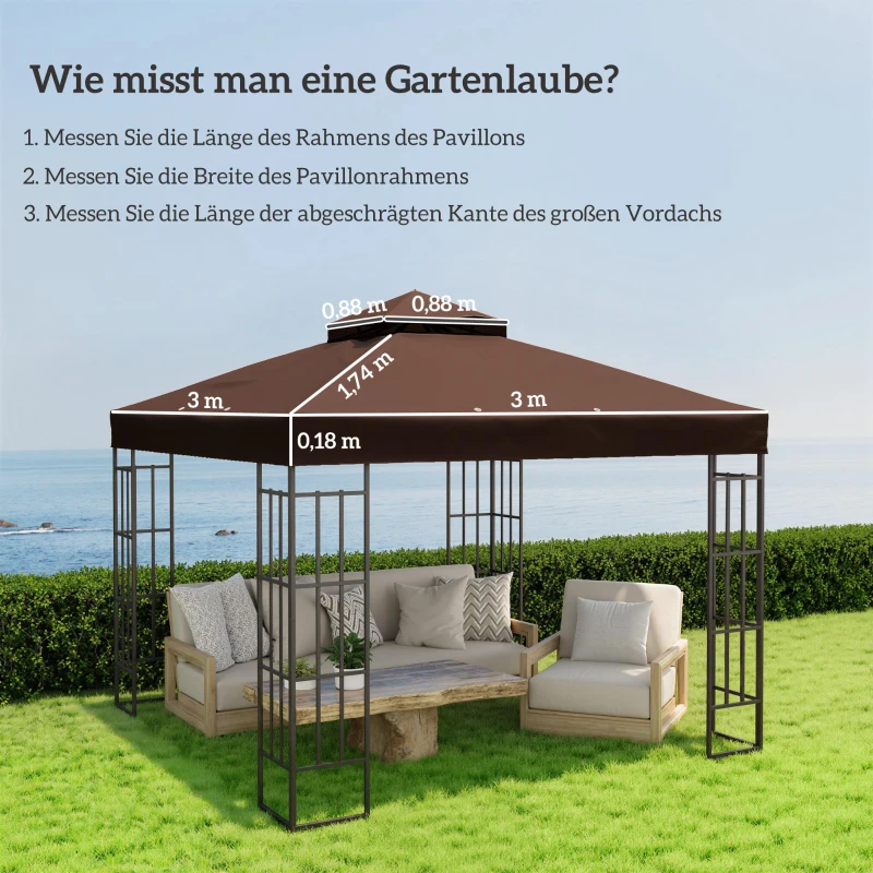 Outsunny 3 x 3 m Ersatzdach für Pavillon, Pavillon-Ersatzplane mit Wasserablauf-Löchern, UPF30+, Sonnenschutz, Kaffee