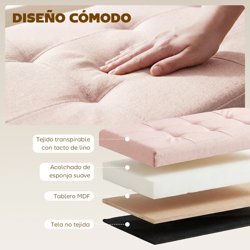 HOMCOM Puff Almacenaje, Banco Almacenaje Plegable 84 L 76x38x38 cm Tapizado en Lino Sintético Baúl de Almacenamiento Rosa