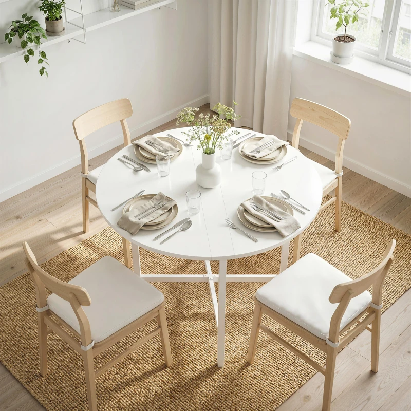 HOMCOM Table à manger pliante, table de cuisine ronde Ø 80 cm pour 4 personnes avec 2 abattants, pieds en acier, blanc