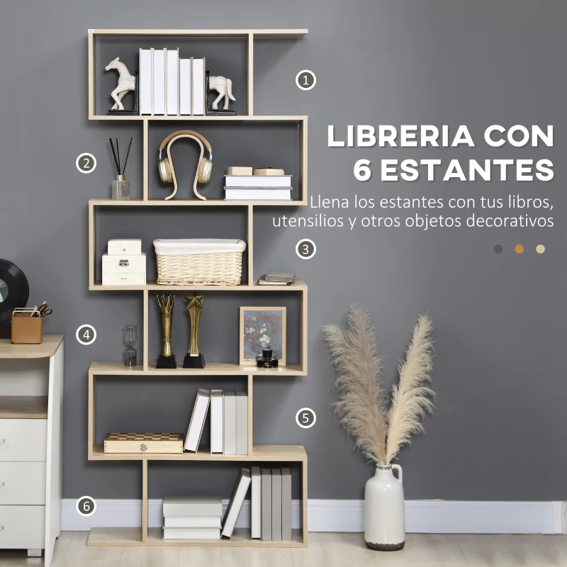 HOMCOM Estantería para Libros Moderna Librería con 6 Estantes para Comedor Salón Estudio 80x23x192 cm Roble