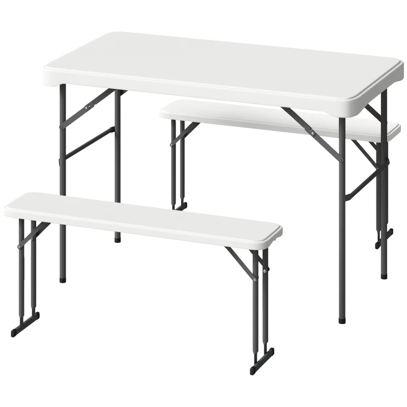 Outsunny Set tavolo pieghevole e panche da picnic con maniglie, 113 cm, Grigio e Bianco