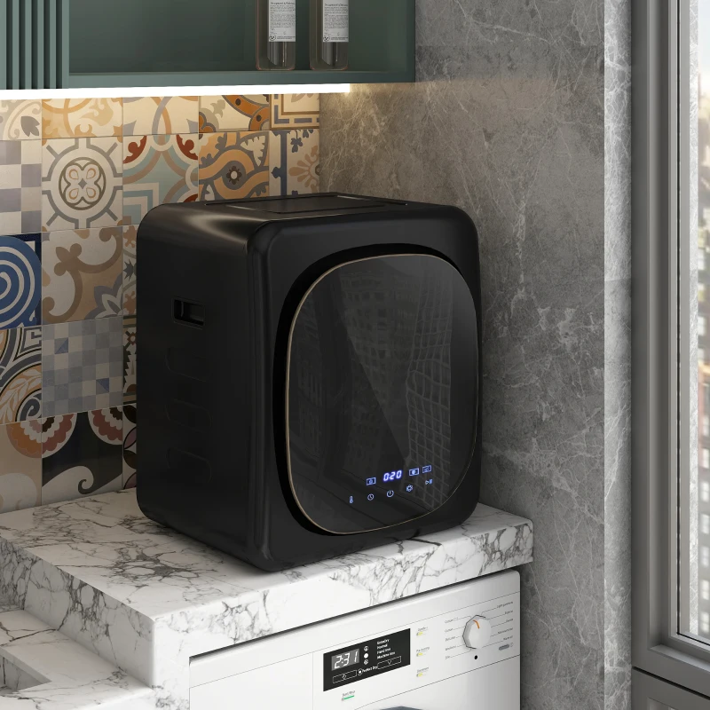 HOMCOM Asciugatrice ad Aria Carico 4kg con Timer e Programma Smart, in Acciaio Inox e ABS, 48x40x56 cm, Nero