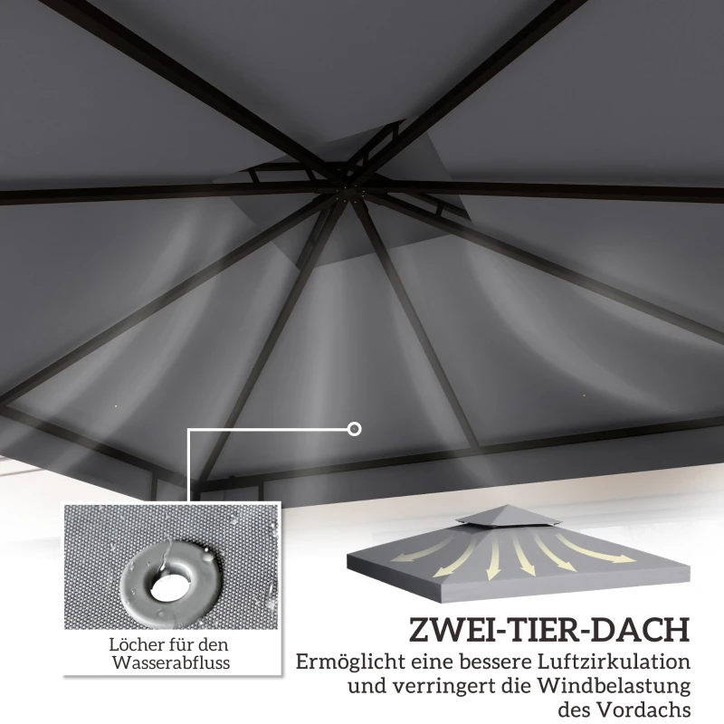 Outsunny Ersatzdach für Pavillon 3 x 3 m wasserdicht Pavillondach mit Doppeldach Ablauflöcher Hellgrau