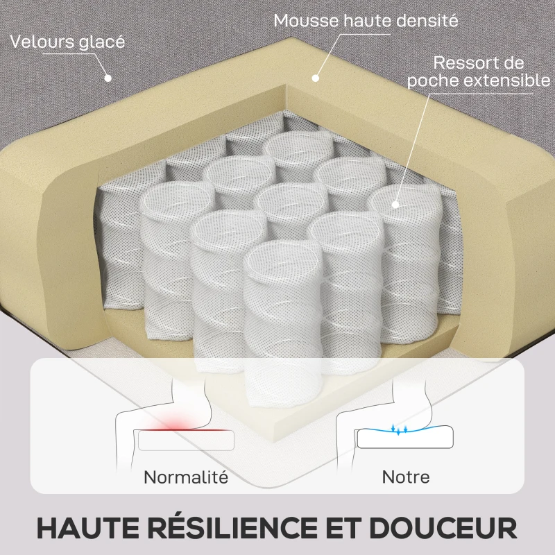 HOMCOM Fauteuil de salon capitonné avec assise large, pieds en bois, style classique, grand confort, 74 x 86 x 102 cm, gris(m-5)