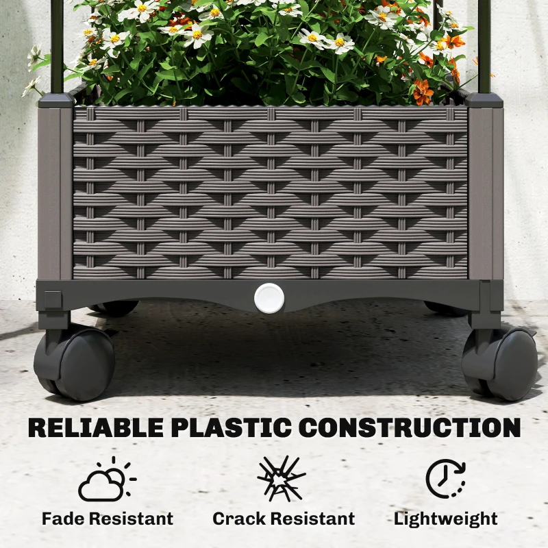 Outsunny Donica z kratownicą mobilna z kółkami, odpływ wody, 40 x 40 x 185 cm