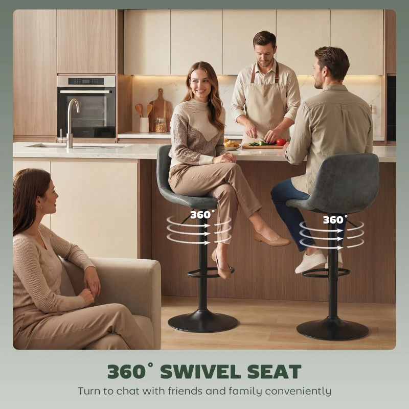 HOMCOM Bar Stools Set of 2, Modern Swivel Barstools with Footrest for Kitchen Island and Dining Room, Green