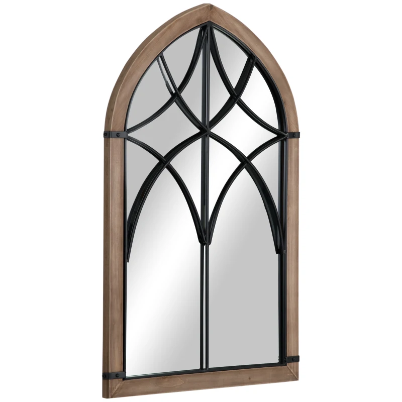 HOMCOM Specchio da Parete ad Arco con Dettagli Moderni e Ganci, in Legno e Vetro, 60x93 cm, Marrone e Nero