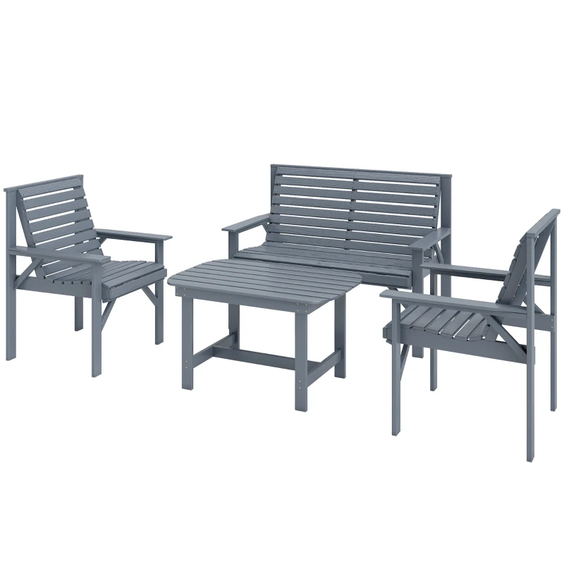 Outsunny 4 Piece Wooden Garden Furniture Set, Outdoor Garden Sofa Set with 2 Armchairs, Loveseat and Coffee Table, Grey