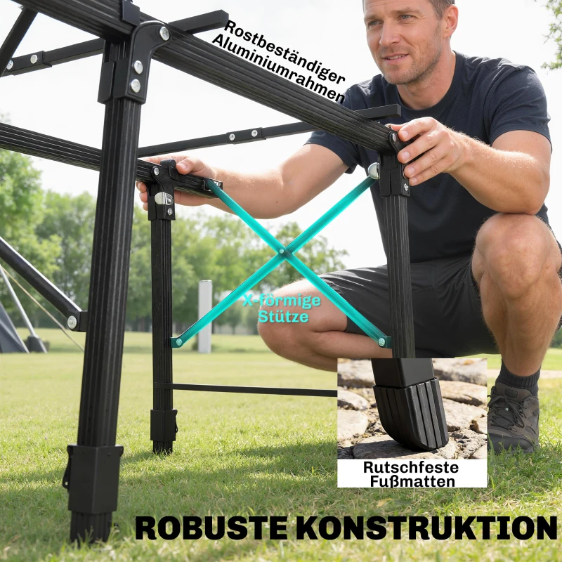Outsunny Campingtisch mit Aufbewahrungskorb, höhenverstellbar, faltbar, Aluminium, Schwarz