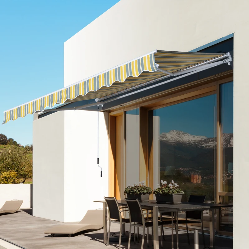 Outsunny Tenda da sole a bracci con manovella, 2,95x2,45 m, Giallo e Grigio