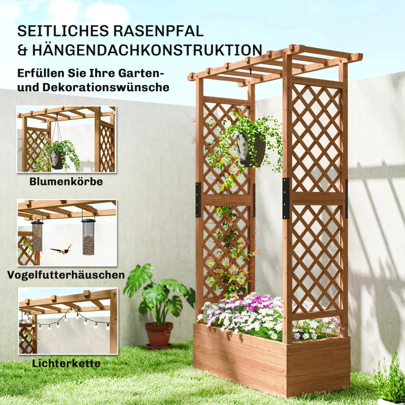 Outsunny Hochbeet mit Rankengitter und Dach, für Blumen, Obst, Gemüse, Kräuter, 110 x 44 x 181 cm, Holz, Orange