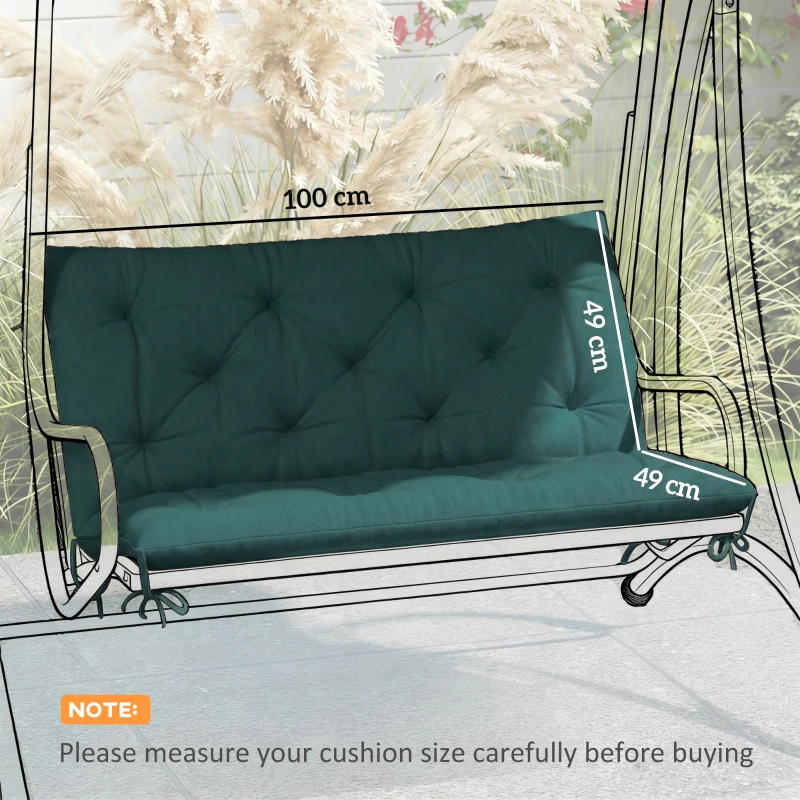 Outsunny 2 Seater Bench Pad, Garden Chair Cushion with Back and Ties for Indoor and Outdoor Use, 98 x 100 cm, Green