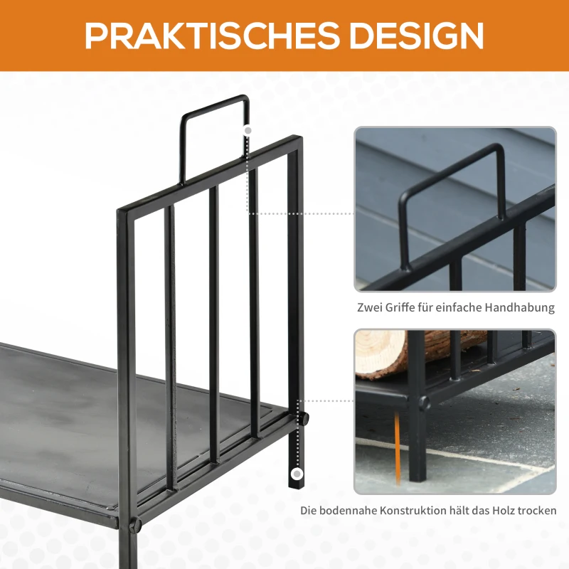 Outsunny Kaminholzregal für innen 44,5 x 33 x 46,5cm Brennholzregal mit Griffe für Feuerholz, Brennholz Metall Schwarz