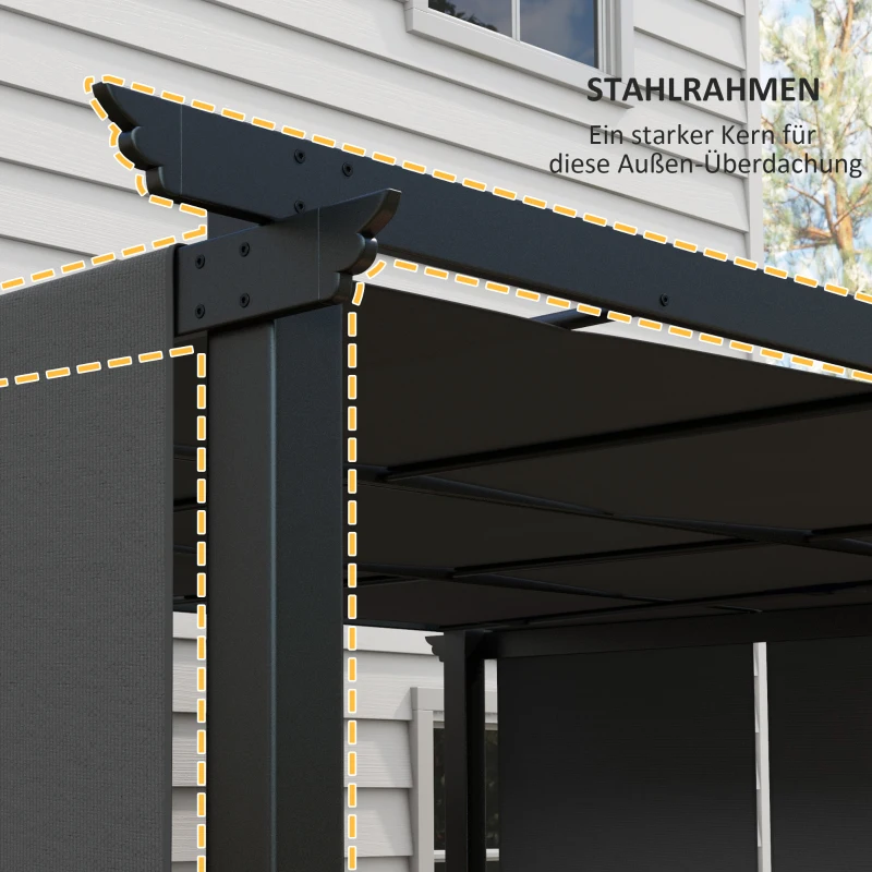 Outsunny Markise Sonnenschutz. Pergola, wetterbeständig,  inkl. Befestigungsmaterial, 3 x 3,5 m, Dunkelgrau