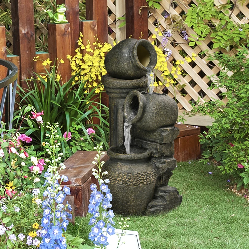 Outsunny Fontana da giardino con pompa regolabile, 25x24x60 cm, Grigio