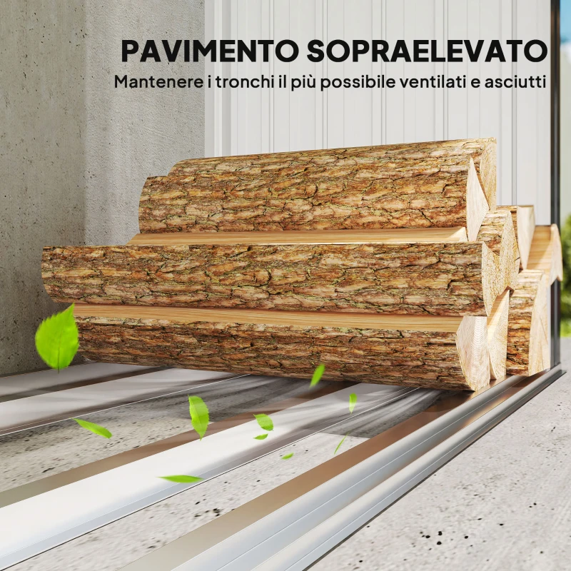 Outsunny Capanno Portalegna in Acciaio da Esterno, Base Rialzata e Tetto Inclinato, 213x66.5x150 cm, Grigio Scuro