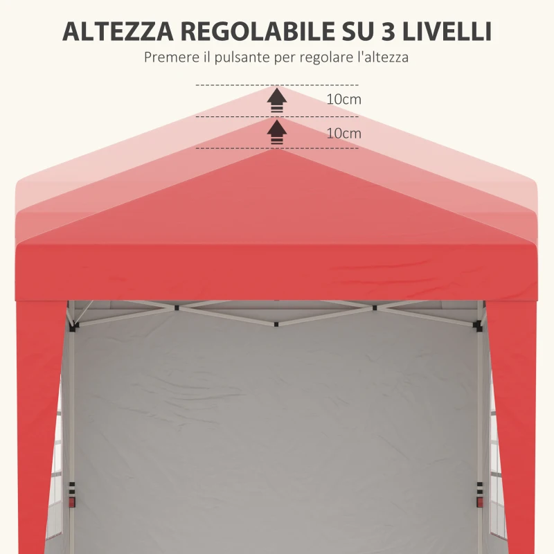 Outsunny Gazebo da Giardino Pop-up Pieghevole Regolabile in Altezza Protezione UV 30+, 3 Pareti Laterali, Rosso