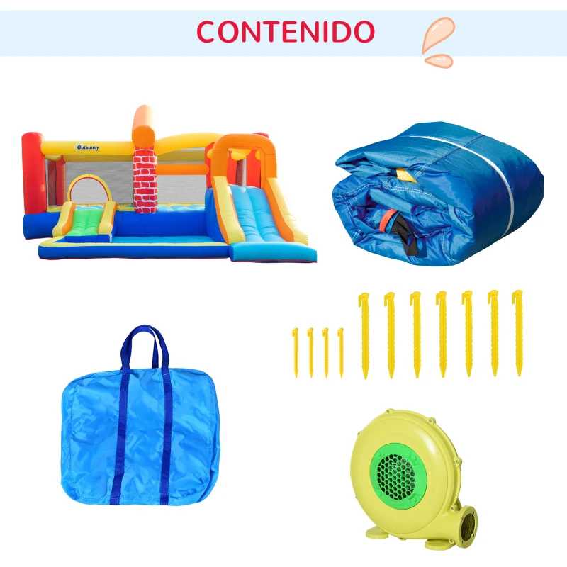 Outsunny Castello gonfiabile con 2 scivoli e piscina per bambini, 380x370x230 cm
