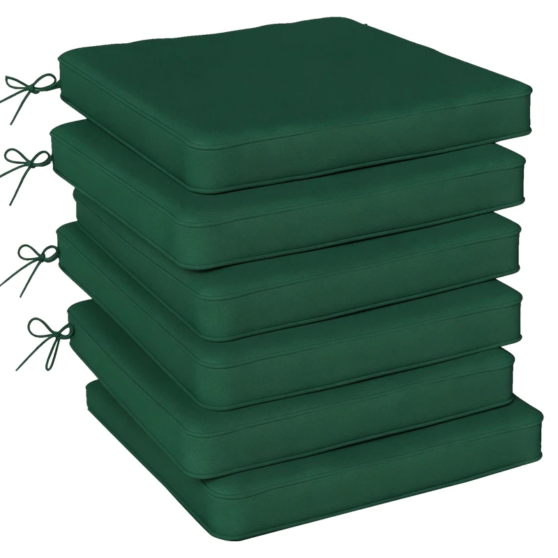 Outsunny Set of 6 Chair Cushion Seat Pads Dining Chair w/ Straps, Indoor Outdoor Removable Tie On Garden Patio, Green