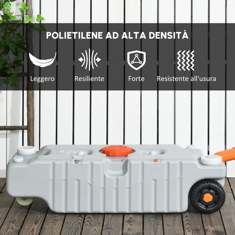 Outsunny Serbatoio d'Acqua Portatile da 75 Litri con Indicatore di Livello, 3 Ruote e Maniglia per Campeggio, Grigio