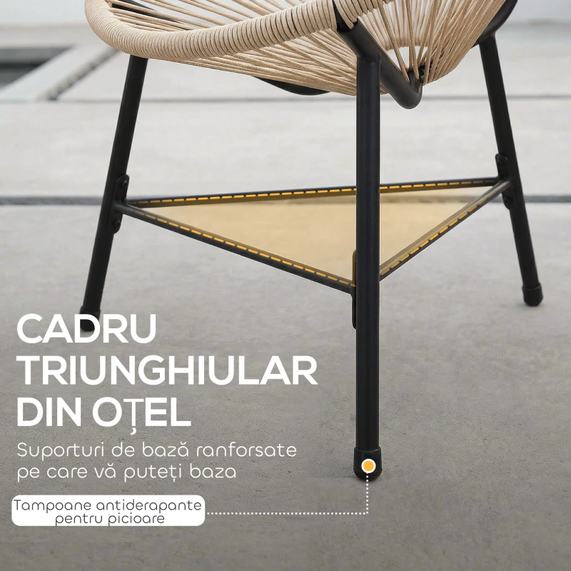 Outsunny Set de 2 Scaune Acapulco din Ratan, Structură din Oțel, pentru Balcon și Verandă