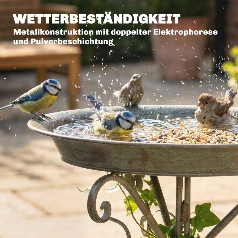 Outsunny Vogelbad mit Vogelstatue und dekorativem Standfuß, Vintage Garten Vogelbad Schale Sockel, Grün