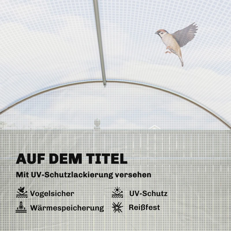 Outsunny Foliengewächshaus, Kunststoff-Abdeckung, Maschentür, Stützstangen, Weiß