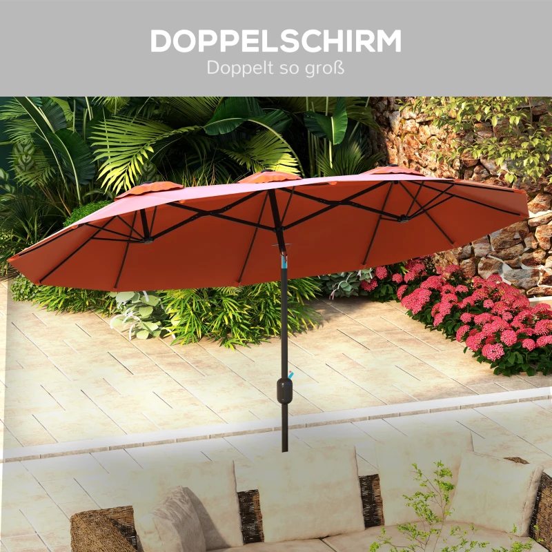 Outsunny Sonnenschirm, Gartenschirm, neigbar, mit Handkurbel, Winddach, Polyester+Stahl, Weinrot, 295 x 152 cm