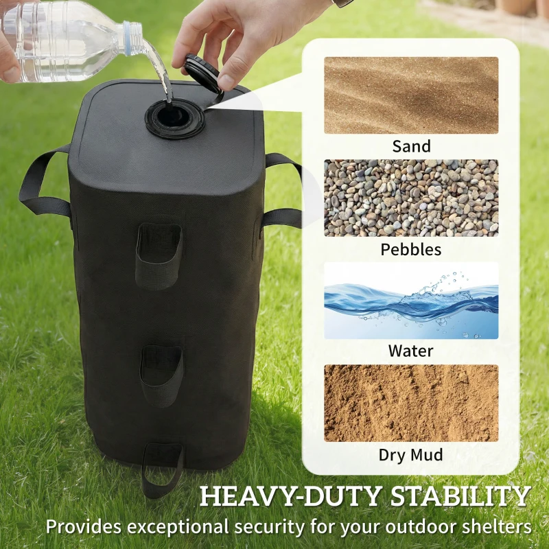 Outsunny Set of 4 Heavy Duty Gazebo Weights Bags, 500D Sand Weights with Carry Handles for Garden Marquee, Parasol, Black