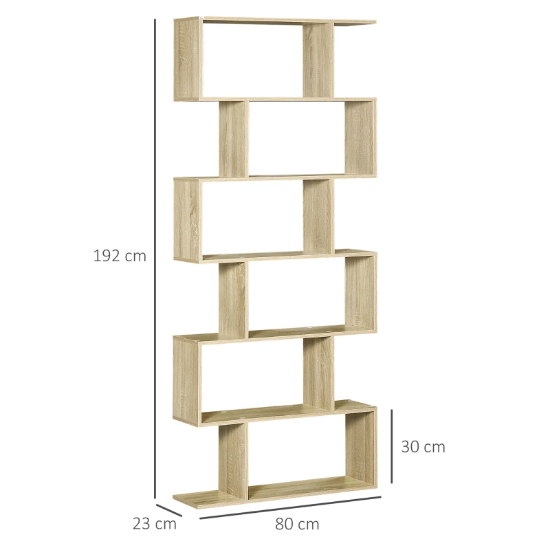 HOMCOM Estantería para Libros Moderna Librería con 6 Estantes para Comedor Salón Estudio 80x23x192 cm Roble