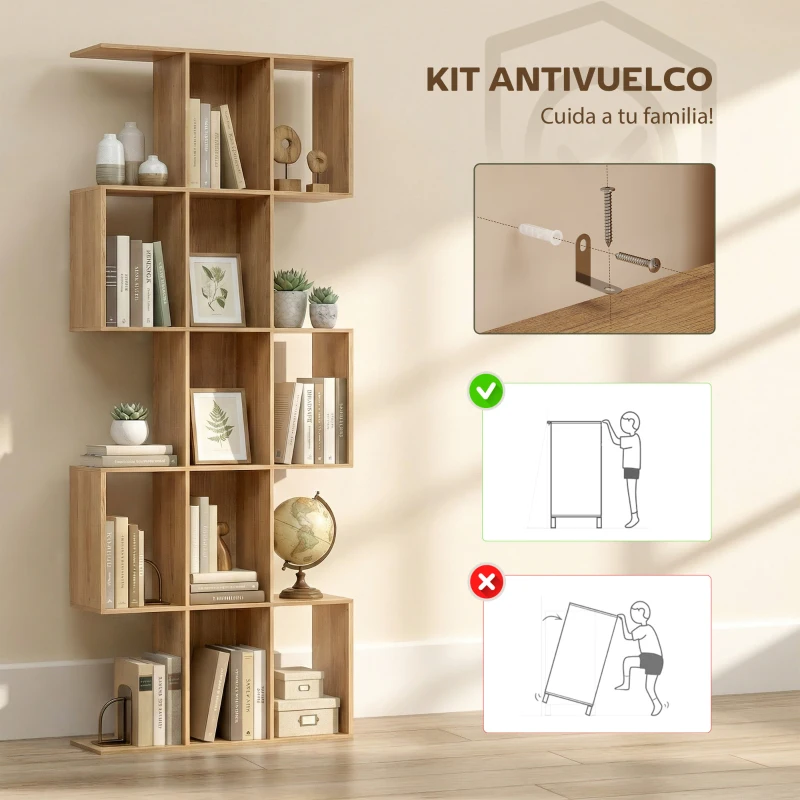 HOMCOM Librería en Forma de S de 5 Niveles para Salón Dormitorio Estudio Oficina 80x24x200 cm Roble