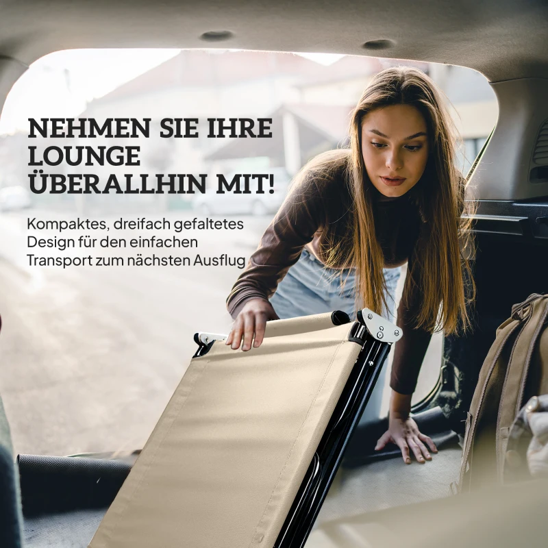 Outsunny Sonnenliege mit Gesichtsloch & Kissen, klappbar, wasserabweisender Bezug, Metallrahmen, Beige